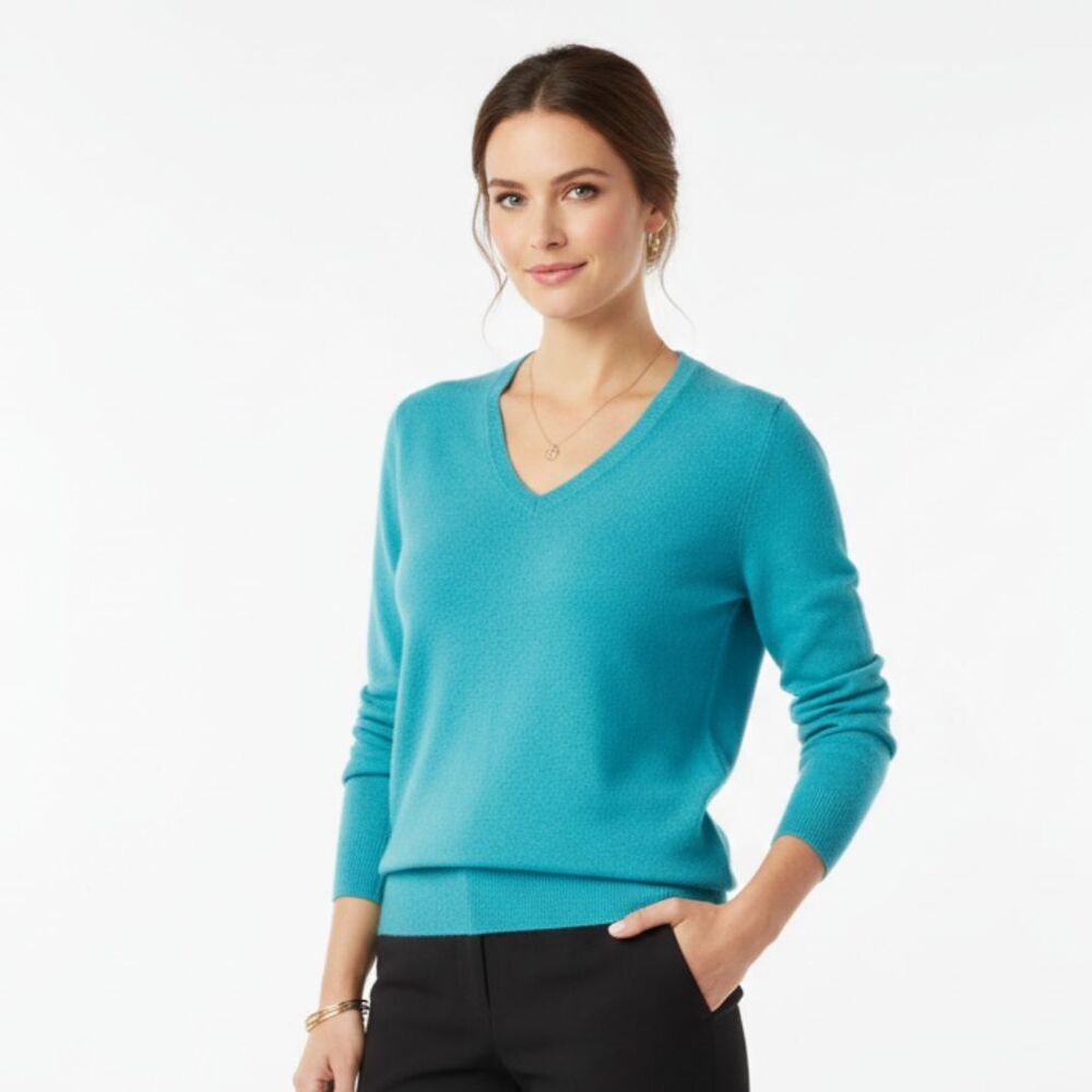 100% Cashmere Blue Long Sleeve V Neck Sweater From Peck & Peck M
